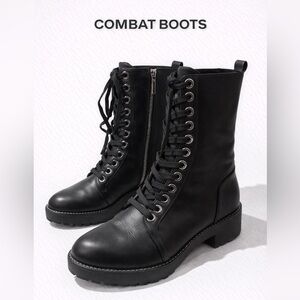 ZARA Black Combat Moto Boots Women’s Size 7 | Lace-Up Side Zip Lug Sole